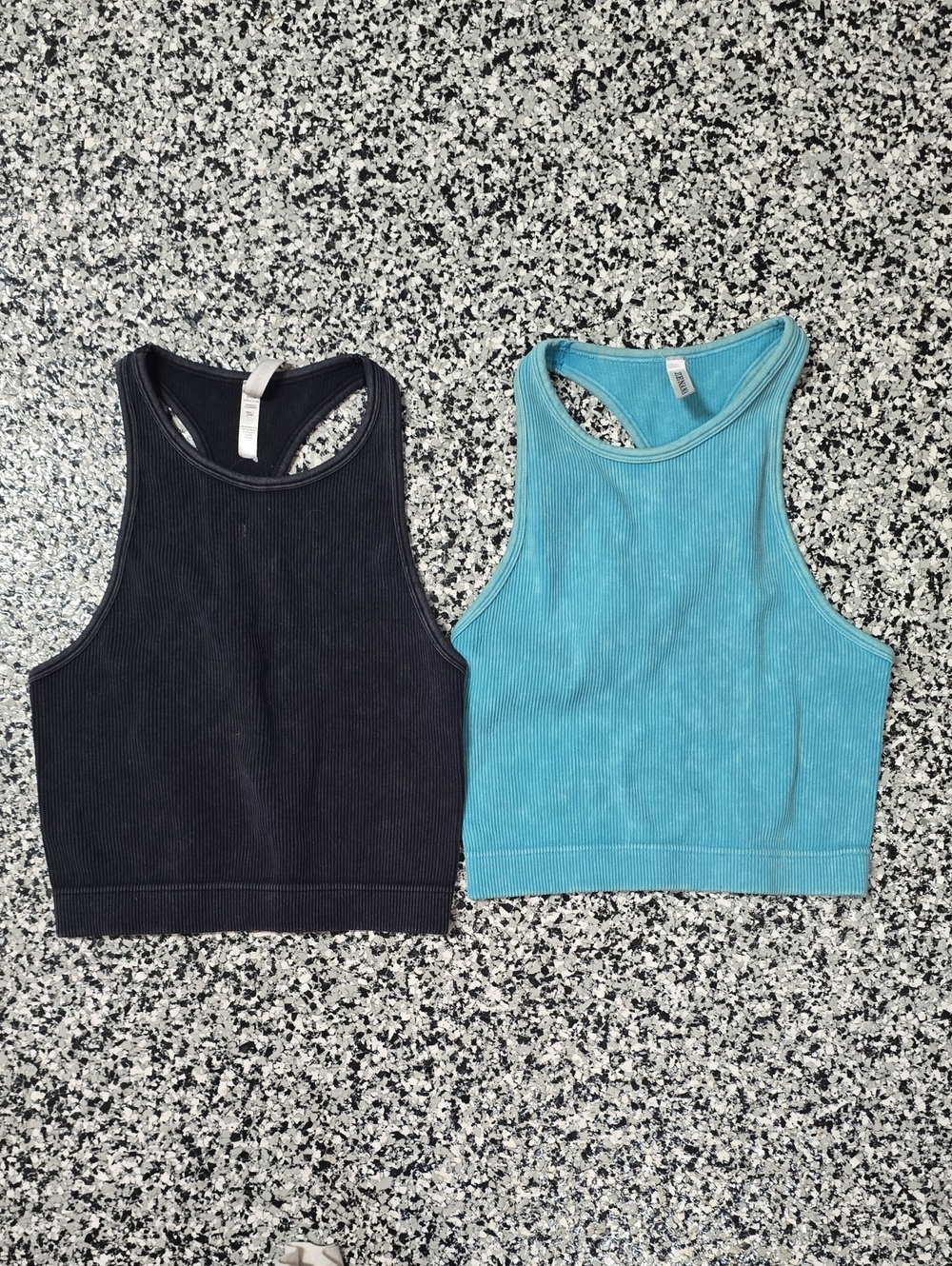 Zenana Outfitters Ribbed Racerback Crop Tank Tops - Black & Teal
